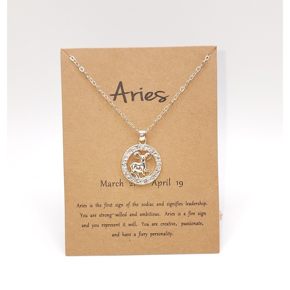 Aries Rose Gold Zodiac Pendant Necklace Celestial Horoscope Medallion